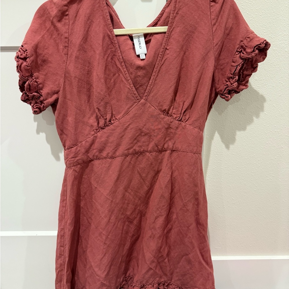 Tigerlily Dusty Rose V-Neck Short Sleeve Dress